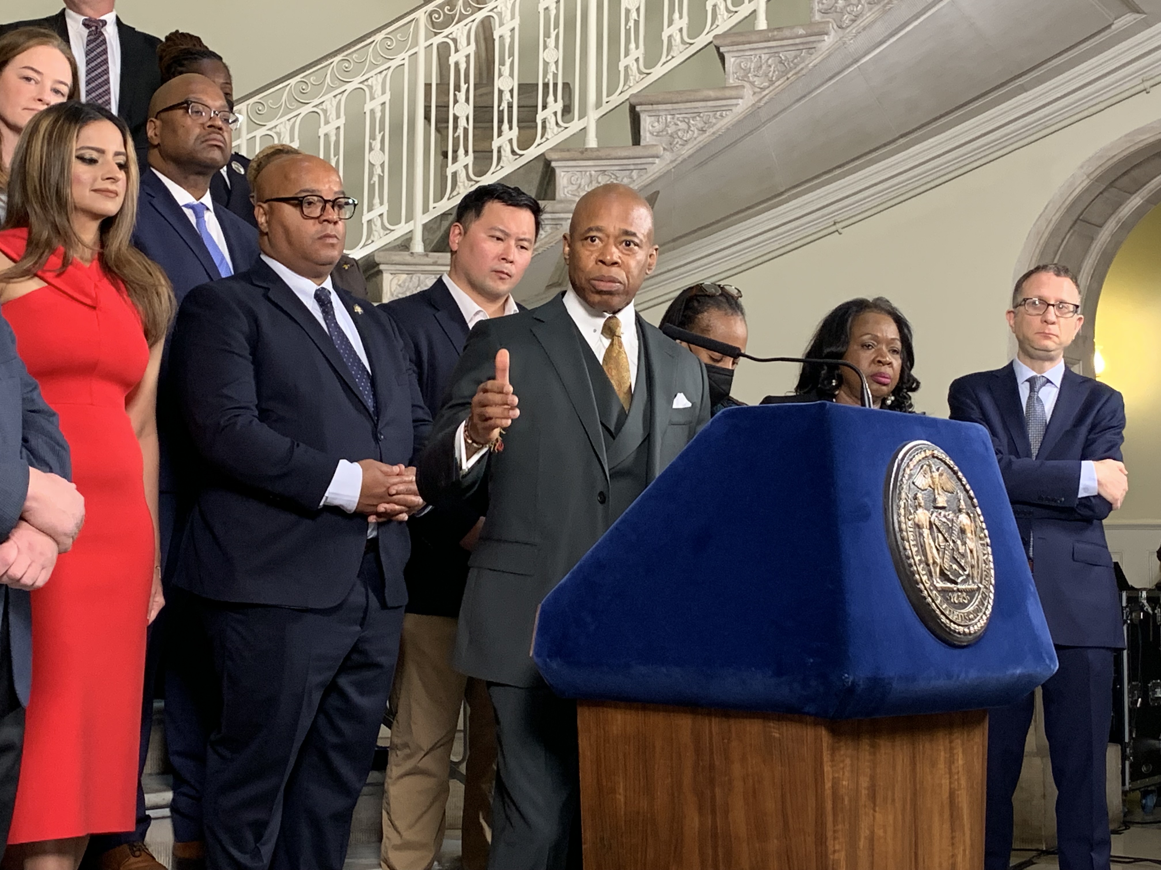 eric adams speaking at a press conference